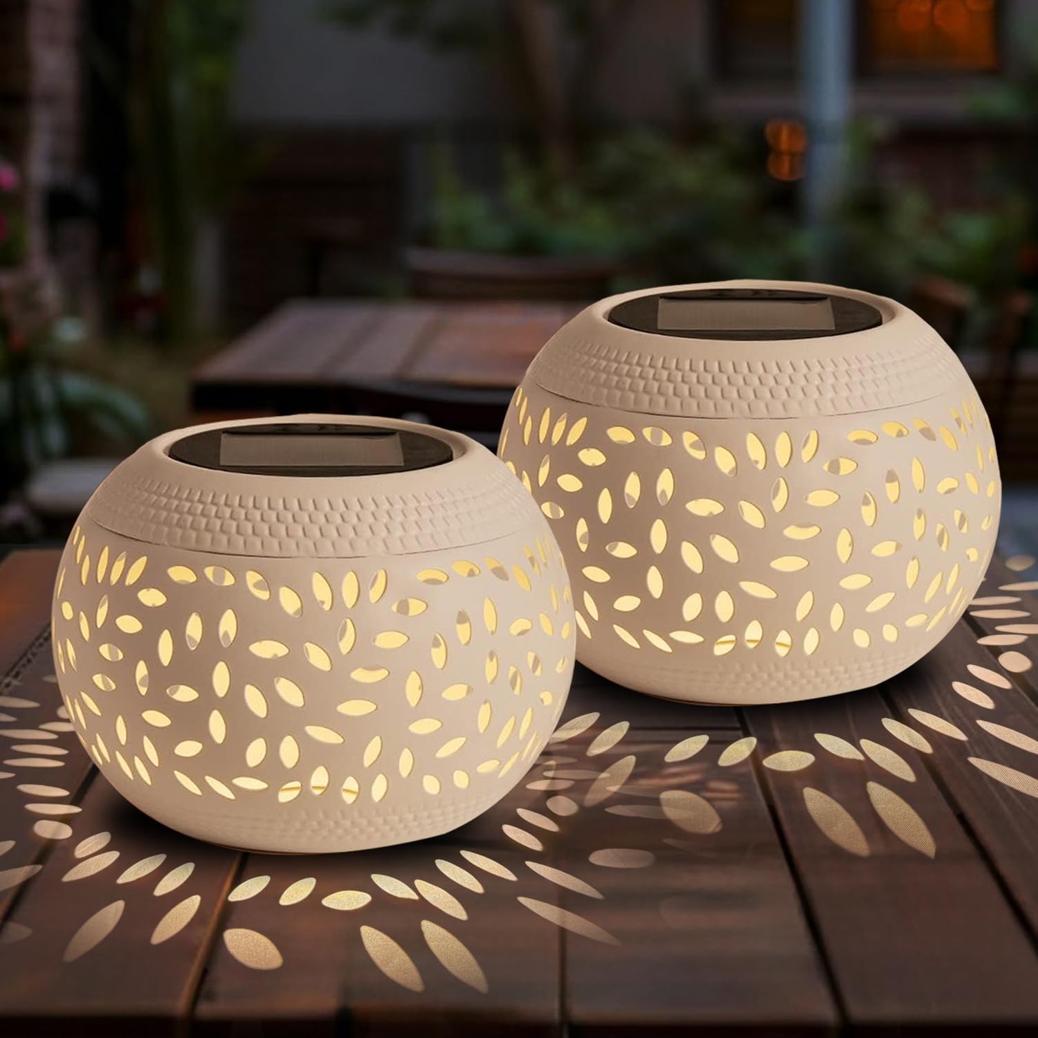 TEMU 1/2pcs Outdoor Solar-powered Tabletop Decorative Light, Ip65 Rating, Hollow Metal Solar-powered Garden Led Light, Suitable For