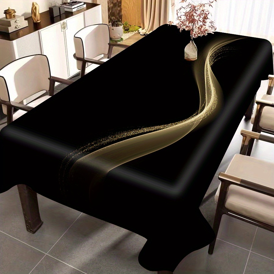 

1pc, Tablecloth, Black Background Golden Decor, Rectangle Cover, For Picnic Or Holiday Party, Room Decor