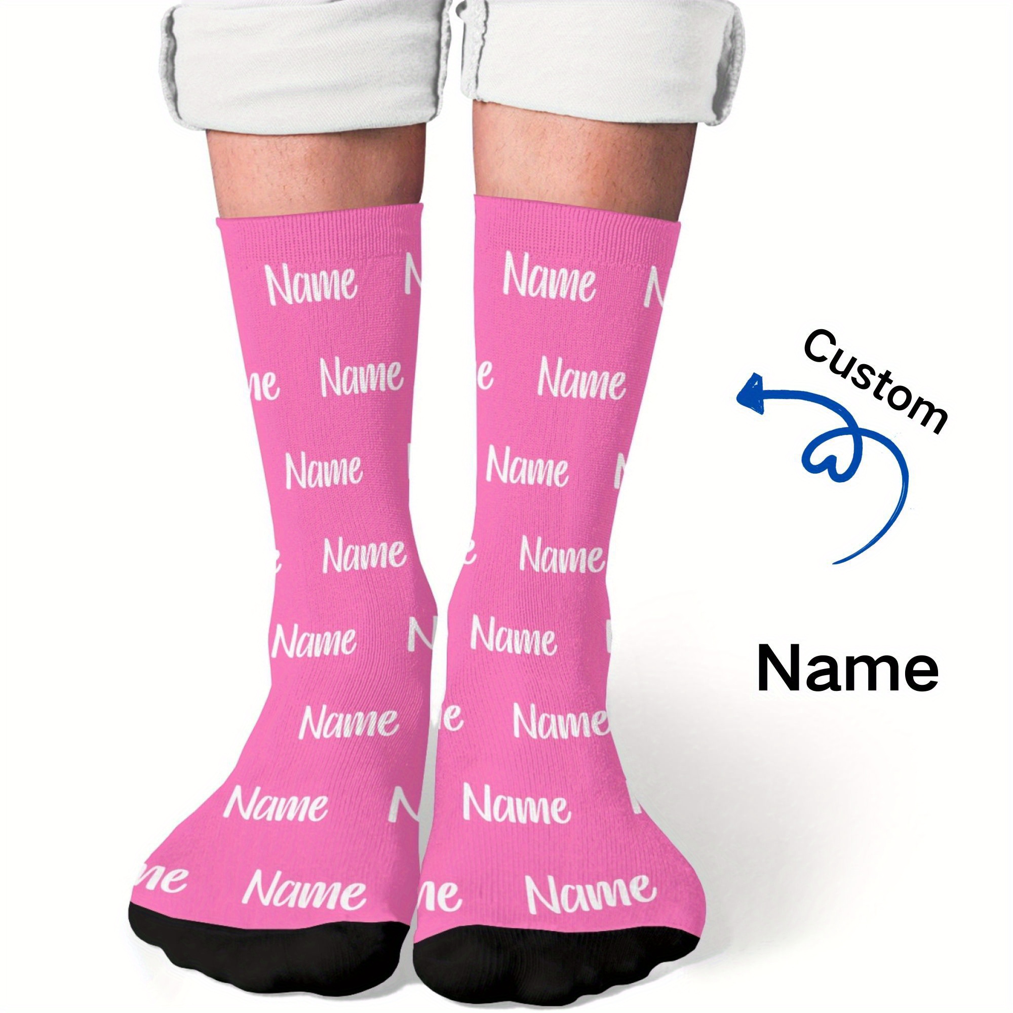 TEMU Une paire de chaussettes personnalisées, chaussettes portrait photo DIY, pour amis, amies ou , fabriquées à partir de tissu tricoté 100%, un