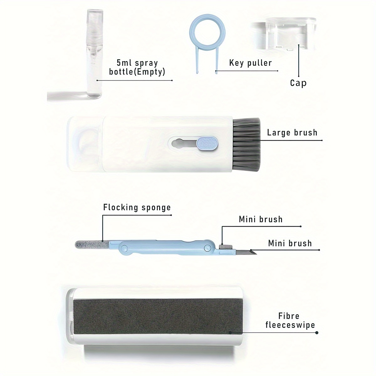 1 function digital equipment cleaning kit soft bristle brush set with integrated spray cleaner microfiber tip for keyboard laptop earphone ports mobile phone dust removal non electric details 3