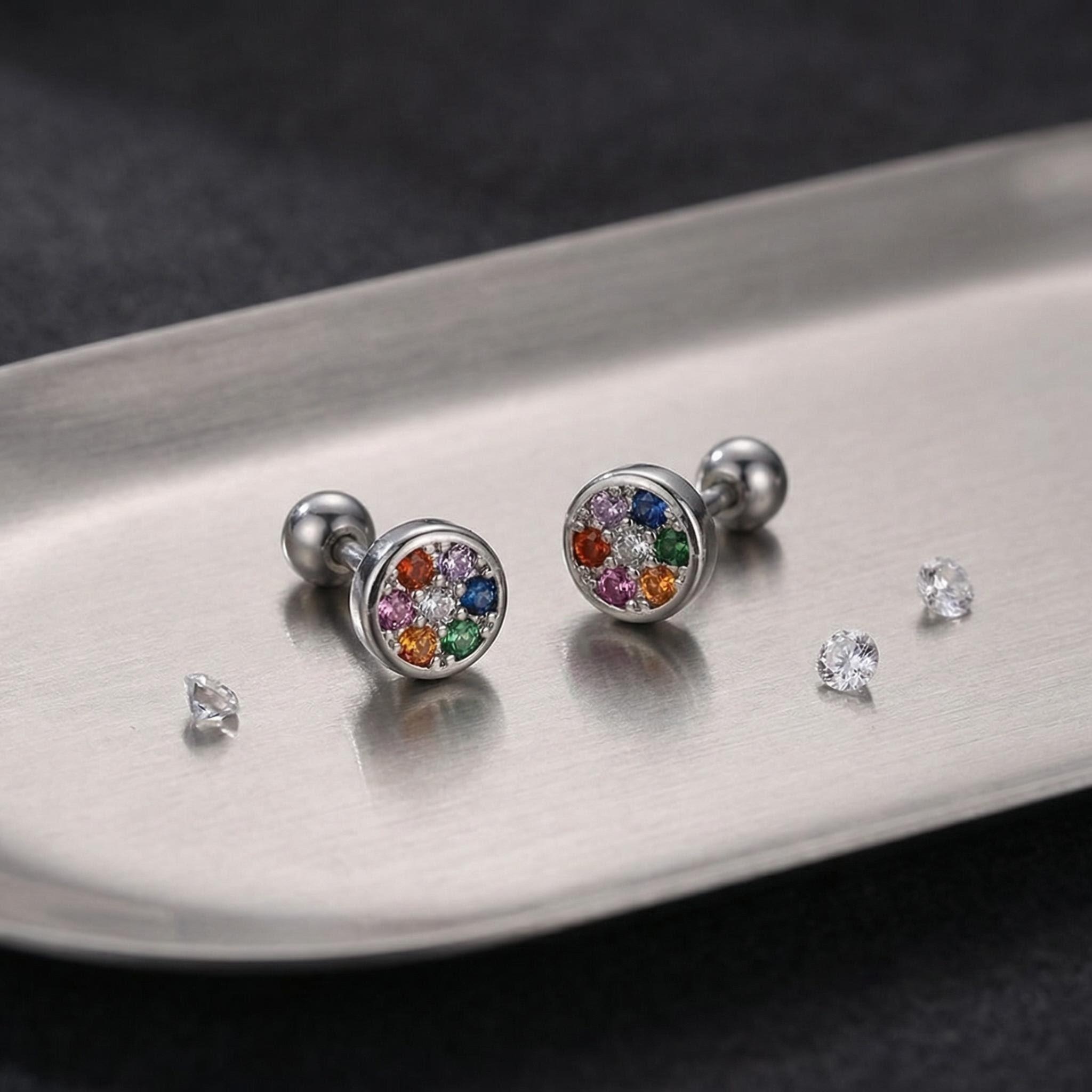 Women's 925 Sterling Silver Round Screw Back Stud Earrings — Classic Design