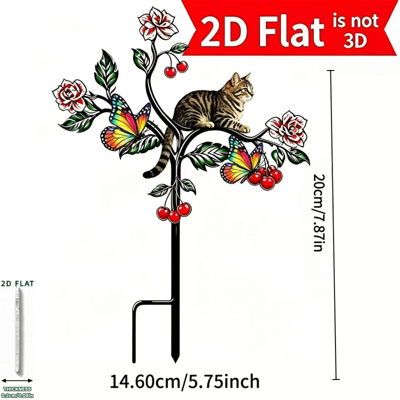 TEMU 2d Flat - 【2d Flat】 2d Flat - [2d Flat] 2d Flat Printing, Colorful Acrylic Garden Stakes, Multi-colored Cat-themed Outdoor Stakes, Vibrant