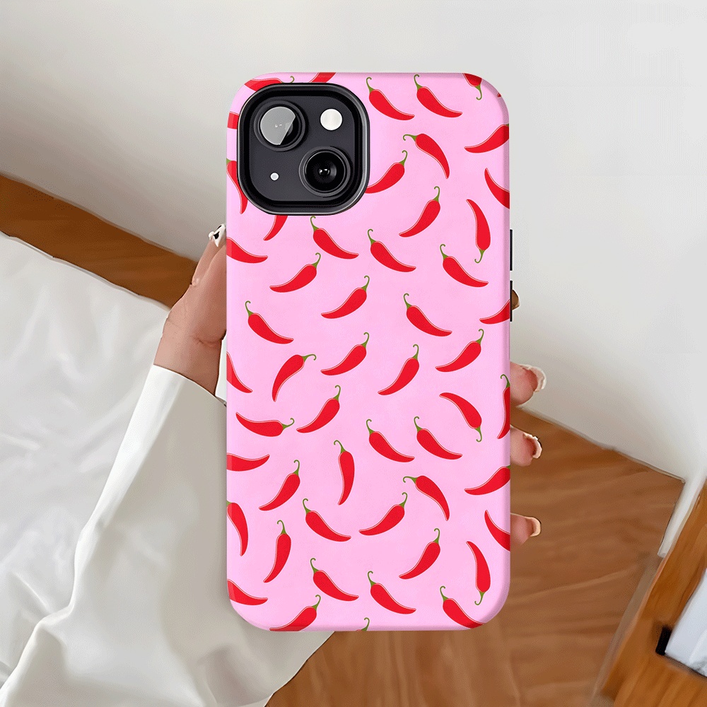TEMU Phone Case: Chic Red Pepper Design, Pink -one Protective Case - Sturdy, Dual-layered For Durability And Drop Resistance, For Iphone Models 17,