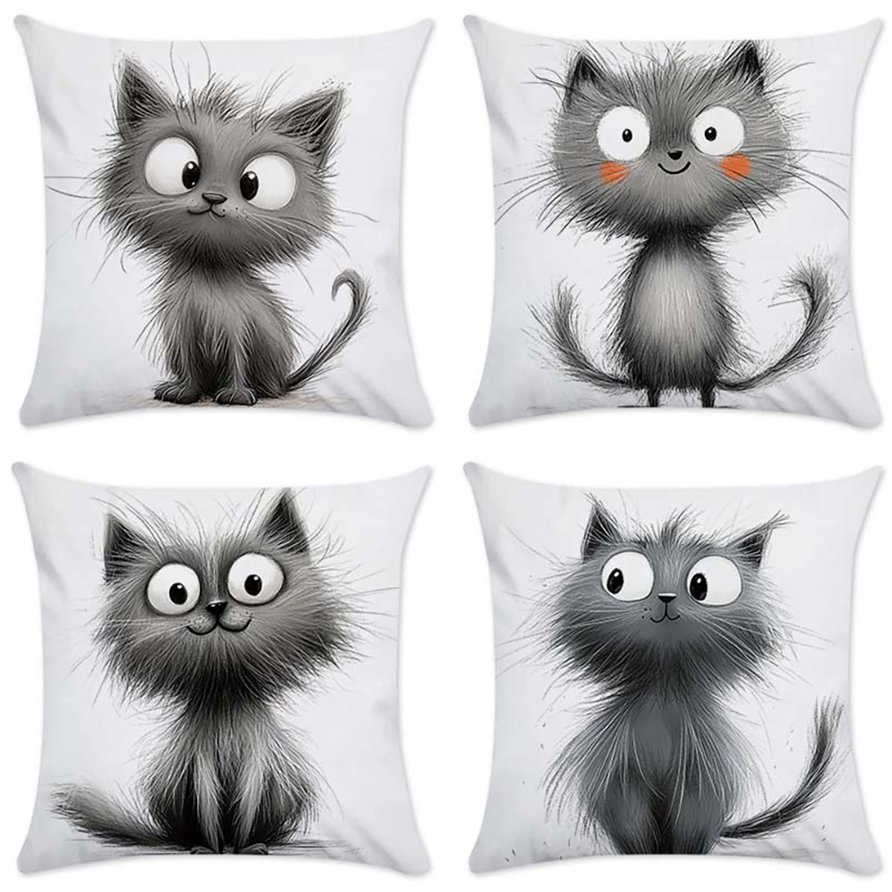 

4pcs Whimsycat Cushion Covers, Soft Short Plush Throw Pillow Cases, Machine Washable, Zippered, Contemporary Style, Polyester Decorative Pillowcases For Sofa And Home Decor, 17.7x17.7 Inches