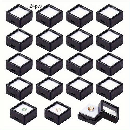 12pcs 24pcs black acrylic gemstone display box sponge square jewelry and display cabinet 1 18x1 18x0 65 inches
