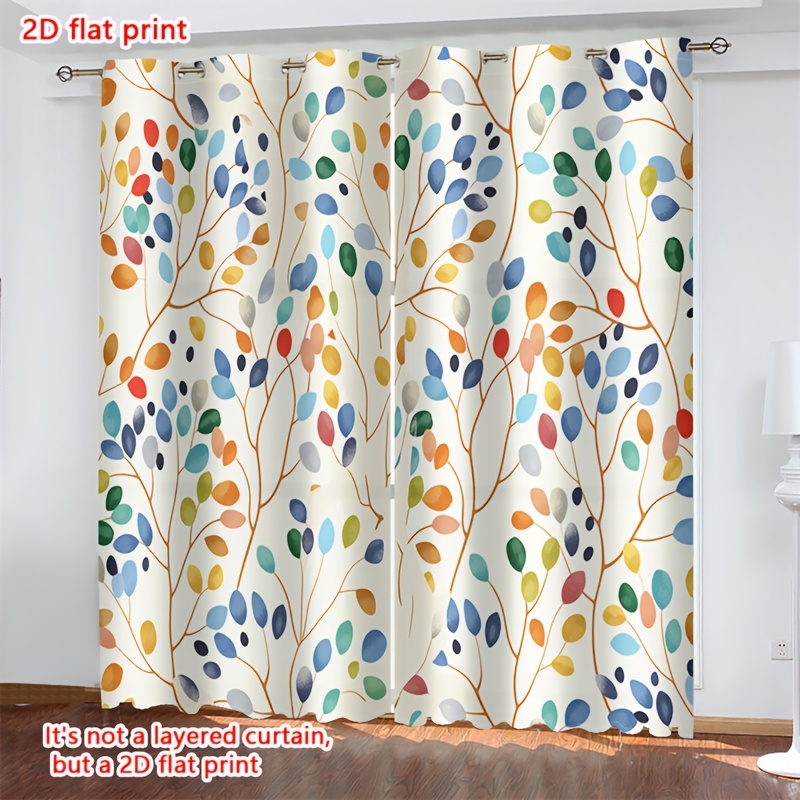 TEMU 2d Flat - 2d Flat - Two-dimensional Flat Print, 2 Pieces, Semi-transparent 's Day Fabric Curtains With Abstract Leaves, Suitable For Home Decor