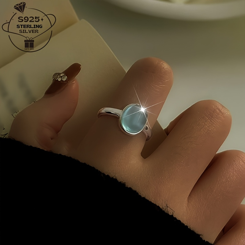 925 Silver Geometric Oval Adjustable Ring for Women