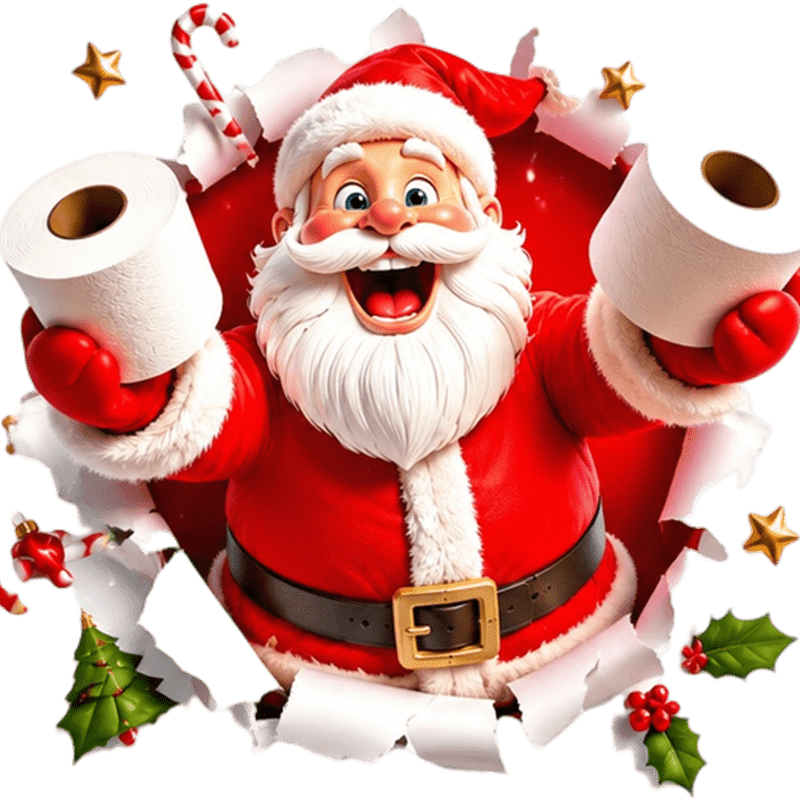 TEMU 2d Flat, 1pc 2d Flat Printed Creative Christmas Toilet Seat Sticker, Santa Claus Holding Toilet Paper Roll, Removable Toilet Seat Decal -