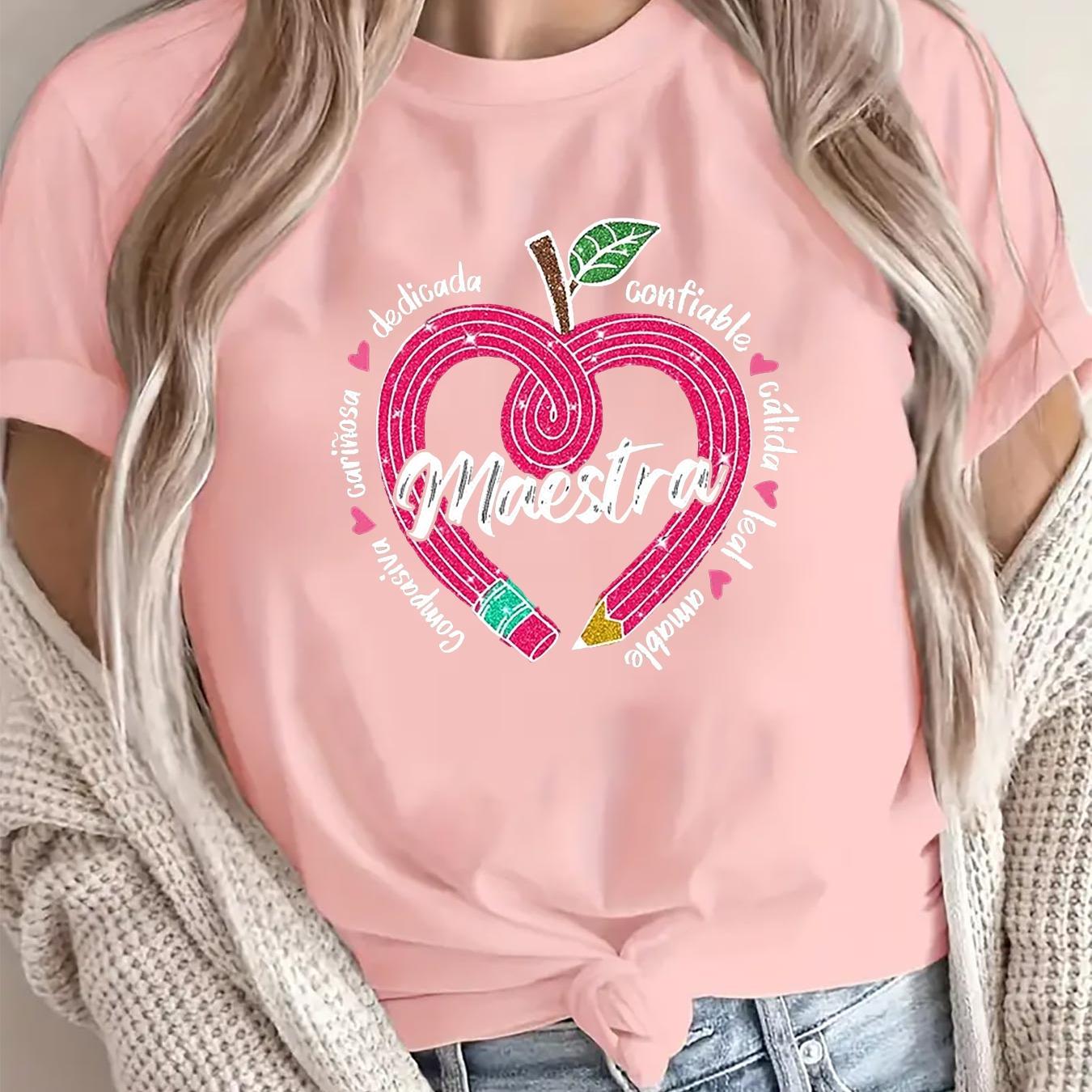 

- For Women - - Polyester And - - Graphic Apple - Summer Tee