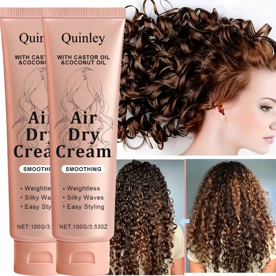 TEMU 2pcs Air For Curly & Wavy Hair, Lightweight Styling Cream With Castor Oil & Coconut Oil, Smoothing Hair Cream For Frizz-prone Hair, No Heat
