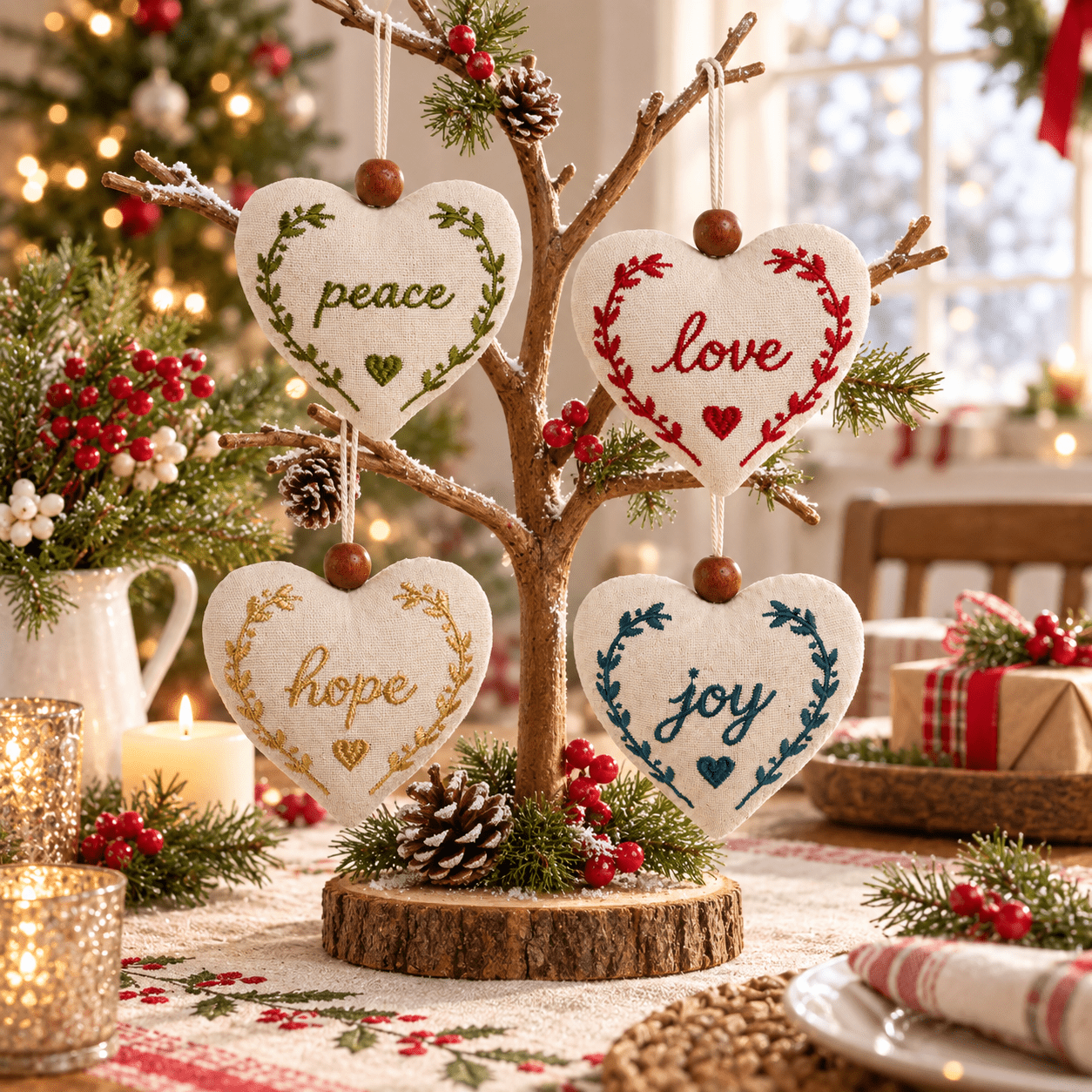 TEMU 4pcs Elfy Heart Pendant Charms - Embroidery Hanging Ornaments With Fabric Capsule Suitable For Christmas Tree Decor, Wedding, Party, For