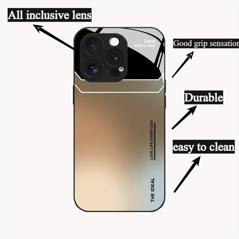 for iPhone 11 12 13 14 15 16 Plus Pro ProMax Tempered glass+silicone phone case, simple style