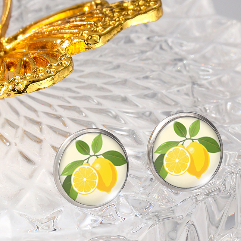 Lemon Fruit Fashion Illustration Glass Earring Jewelry Gift