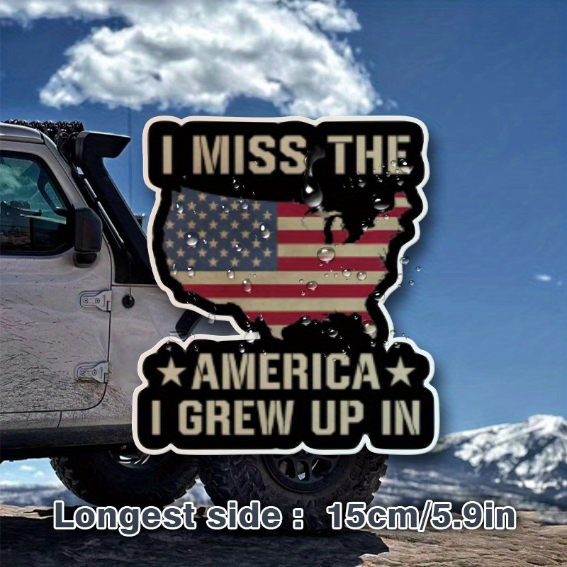 TEMU Patriotic American Flag Map Car Sticker | "i Miss The America I Up In" Polyester, Self-adhesive, Single Use, Suitable For Front Bumper
