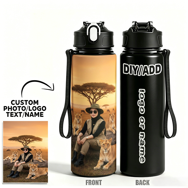 TEMU Custom Personalized Diy Photo Image And Name Text Water Bottle 1pc 750ml 25oz Leakproof Sports Water Bottle Cup It's A Blank Template Allowing