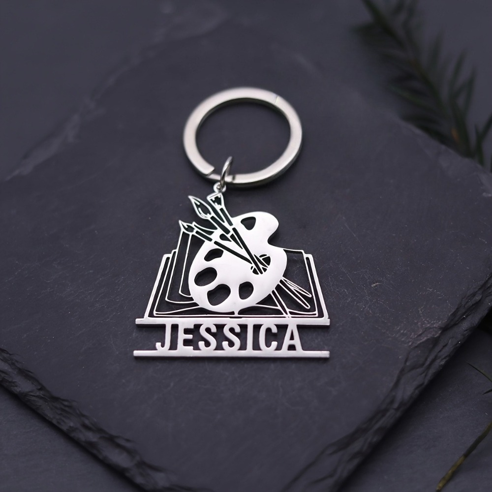 TEMU Custom Keychain Without Chain - Art Palette And Brush Pendant With Easel-style Nameplate, Suitable For Art School Students, Teachers, Artists -