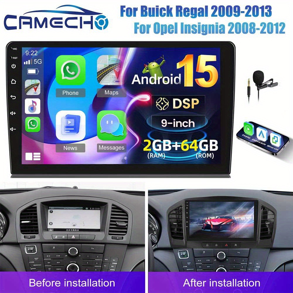 CAMECHO DSP Radio za Buick Regal 2009-2013 / Opel 2008-2012 z brezžičnim Carplay, Auto, , [2G+64G] 9-palčni HD IPS zaslon na dotik, vgrajen GP