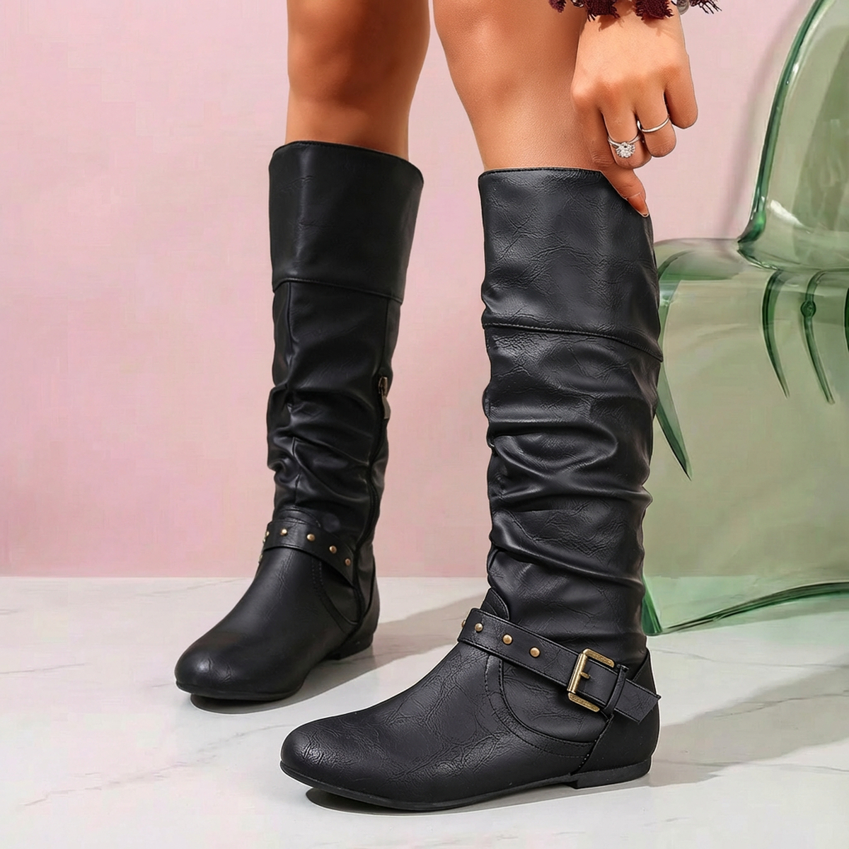 french style   minimalist vintage womens knee high boots with metal   design new winter versatile and   for   market grape picking outfits trendy and elegant pairing with   skirts and woven basket