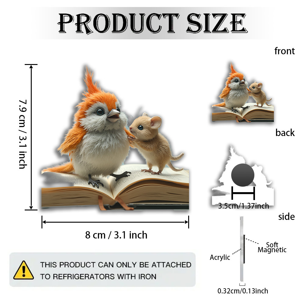 1pc 2d flat acrylic and rubber soft magnet whimsical   and   mouse   realistic art with   sky and rustic book     birdwatchers and gift  