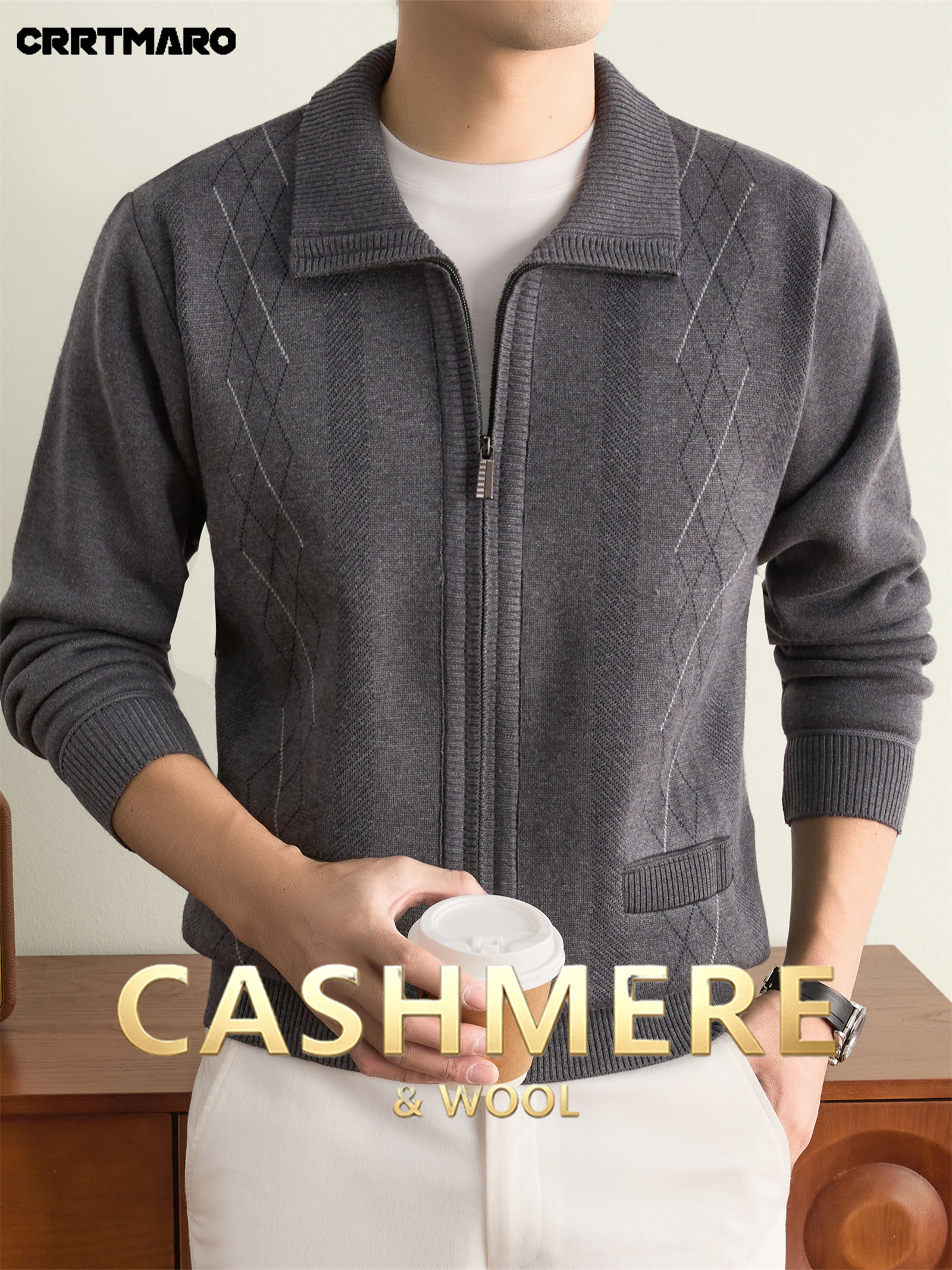 Cartmaro Autumn Winter Knit 3D Solid Color Lapel Sweater, Basic Knit Cardigan for Men, Fashionable Long-Sleeve Jacket GY