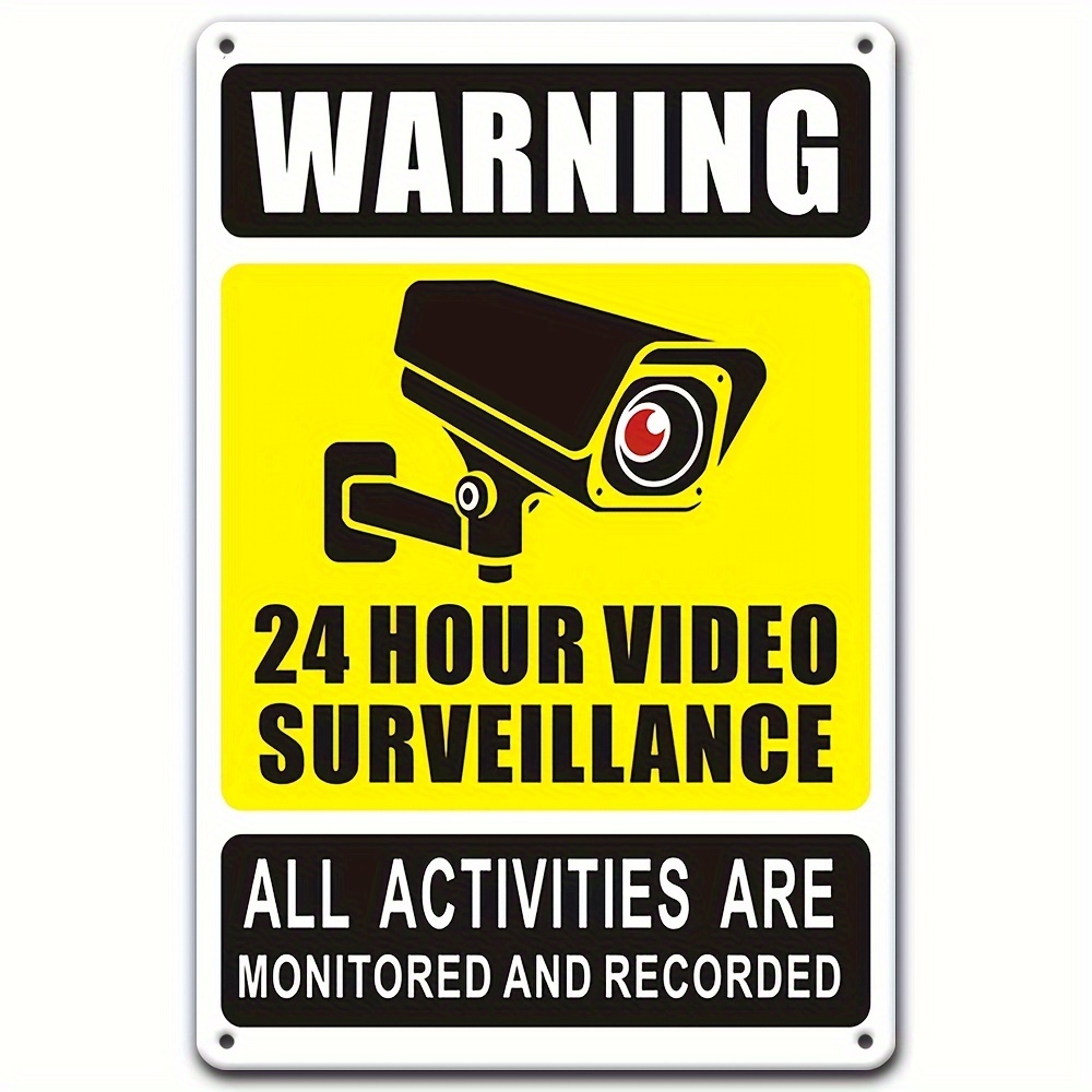 TEMU 24-hour Outdoor Security Sign Suitable For Home & Commercial Use, Wall-mounted Cctv Warning Plaque With Recording System, No Power Required,
