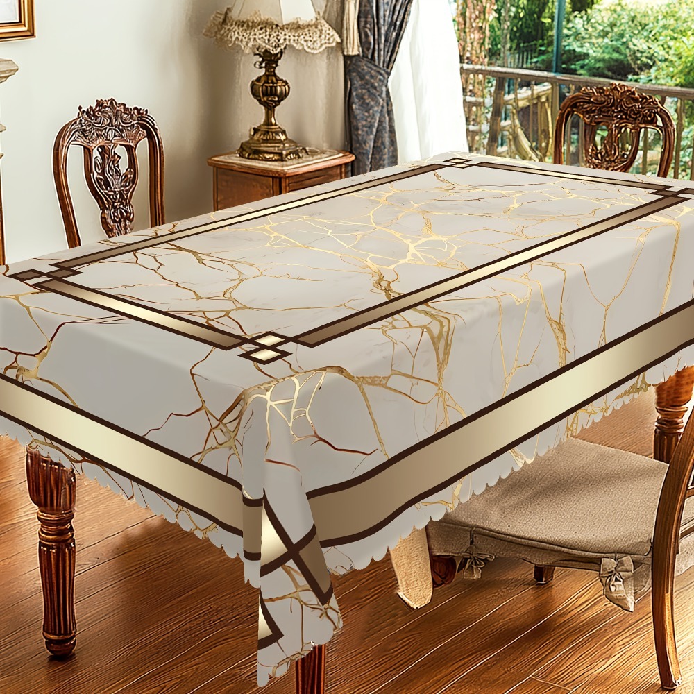 TEMU 1pc Marble-themed Tablecloth, Round And Rectangular Tablecloth With Marble Stripe , Perfect Gift For Party Decorations, Housewarming, And