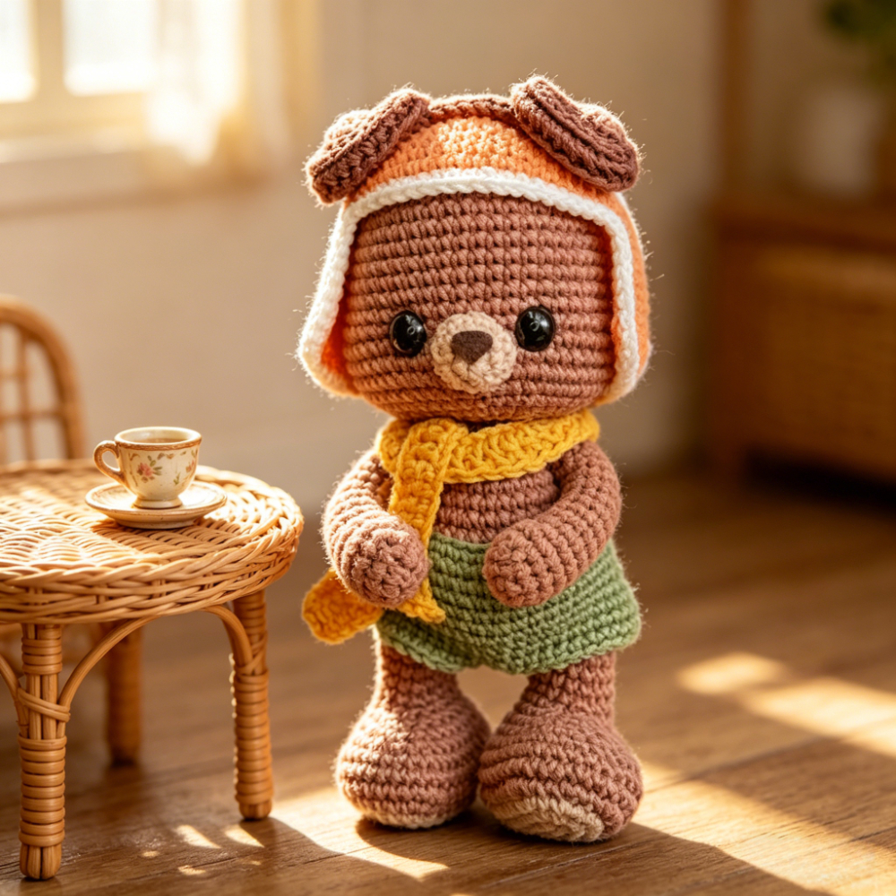 1pc cute bear with hat scarf crochet kit for beginners complete diy amigurumi teddy bear plush doll craft set with all materials yarn tools step by step instructions handmade knitted bear   skirt perfect gift for   decor Product details 0