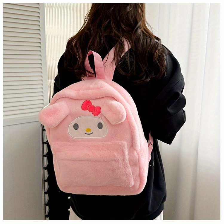 [Officially Licensed] Sanrio Plush Backpack Suitable for - Cute Y2K School Bag with Yellow Duck & Pink Rabbit Characters, Soft Lightweight Backpack, Large Capacity Bookbag Gift for, for Teenager