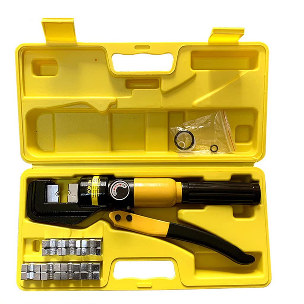 TEMU [16t Hydraulic Crimper] 16t Manual Hydraulic Crimper Tool, Heavy-duty Metal Construction, Ergonomic Vinyl Grip, 8 Pairs Crimping Dies, Includes