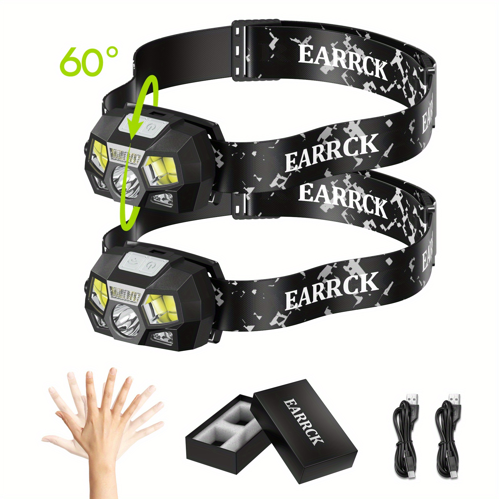 

2pcs Headlamp- Gift Box, Christmas Gift, Adjustable Light, Of , With Motion Sensing , 8 Working , Lightweight, Weighing 80g, Suitable For Cars, , Outdoors, Camping, Running, Hiking, Etc.