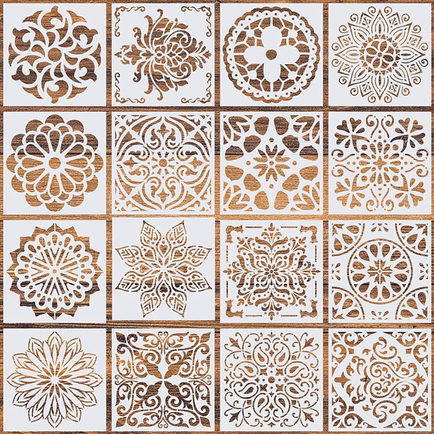 TEMU 16pcs Reusable Geometric & Mandala Stencil Templates With Patterns - Dot Painting Transfer Sheets Suitable For Diy Crafts, Furniture Decor,