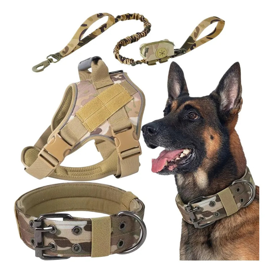 Heavy-Duty Tactical Dog Set, Adjustable Harness, Collar & Shock-Absorbing Leash
