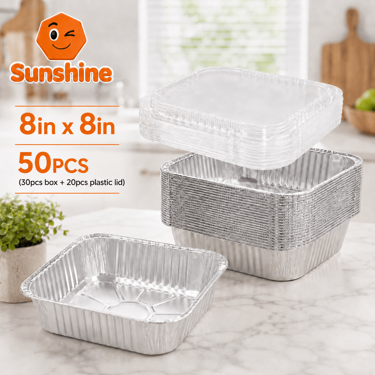 TEMU 50pcs Heavy-duty, Extra-thick Aluminum Pans With Lids - 8x8 Baking Trays And Foil Containers - Ideal For Oven Baking, Grilling, Meal Prep,