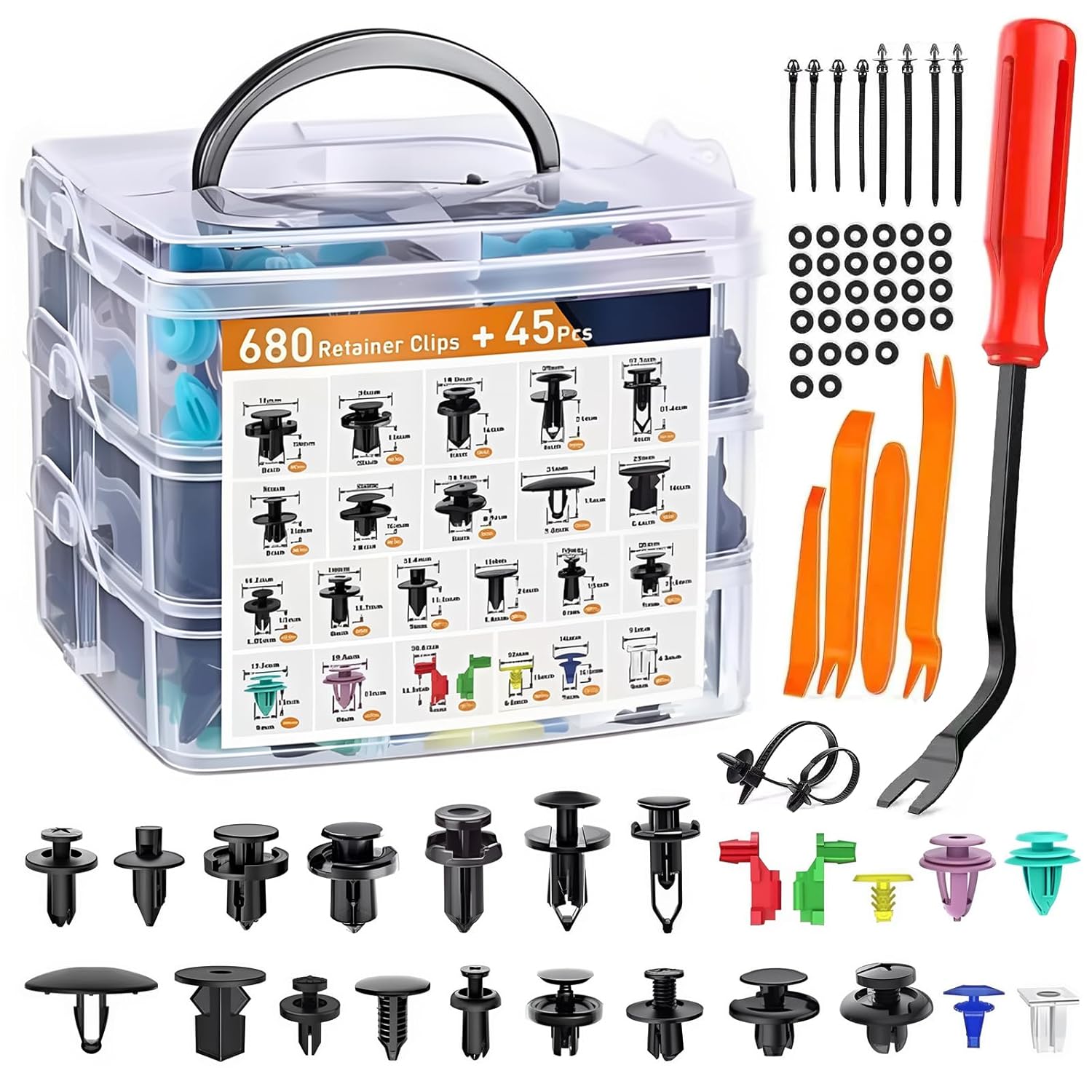 TEMU 105/725pcs Automotive Push Pins And Bumper Clips Kit, Retainer Clips, Fender Fasteners, Door Panel And Trunk Trim Rivets With Removal Tool And