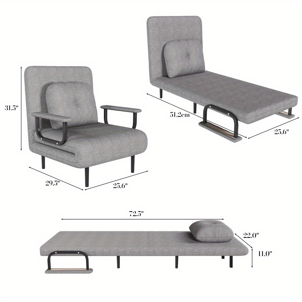 folding sofa bed 5 in 1 convertible chair 5 position adjustable backrest with pillow space saving sleeper for living room bedroom office grey Product details 9