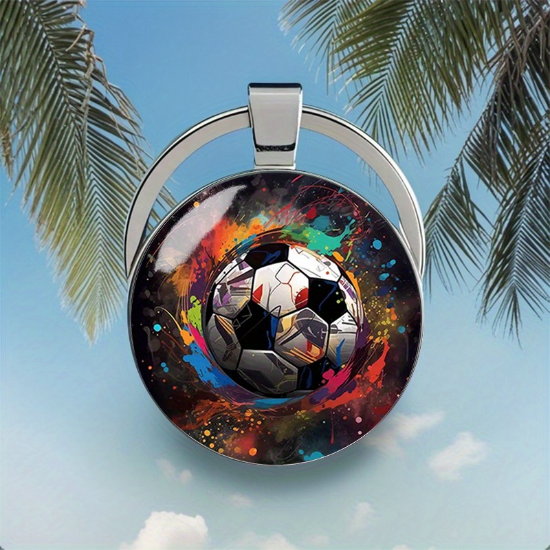 Image of 1pc 2d Soccer Ball Keychain, Colorful Style, Metal Round Shape, Perfect For Home, Keys, And Bag Decoration, Ideal For Birthday, Christmas, And Sports Gifts
