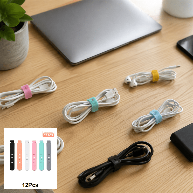 TEMU 12pcs Organizador de Cables de Silicona, Colores Aleatorios Sujeción de Cables de Ajustable, Duradero y Reutilizable Hebillas Multi- para