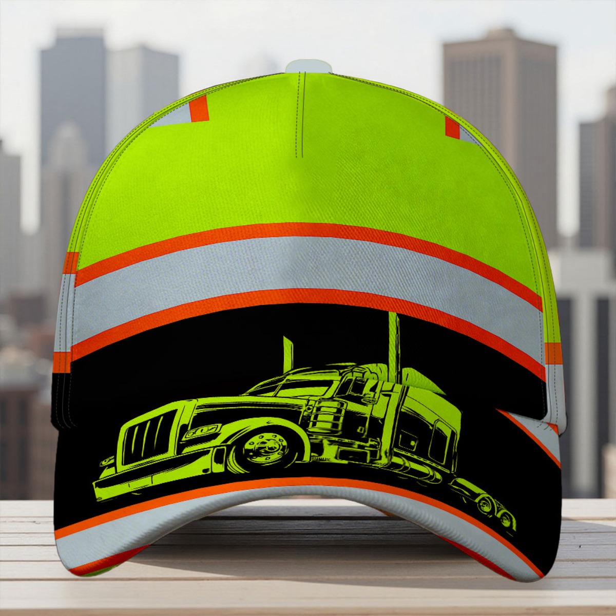 TEMU 1pc Neon Truck Graphic Duckbill For - Lightweight Polyester Print Hat With Buckle Closure, Round Top & Curved Brim, Suitable For Streetwear,