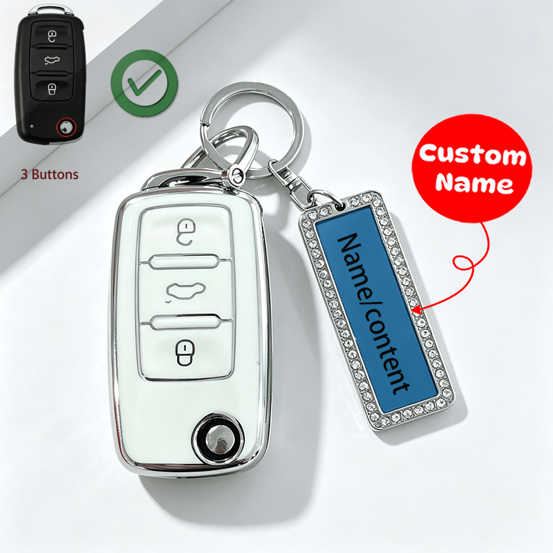 TEMU Silvery With Key Chain Premium Tpu Car Key Case, Supports Personalized Engraving Customization, Compatible With For , Tiguan, B5/b6/b7, Golf