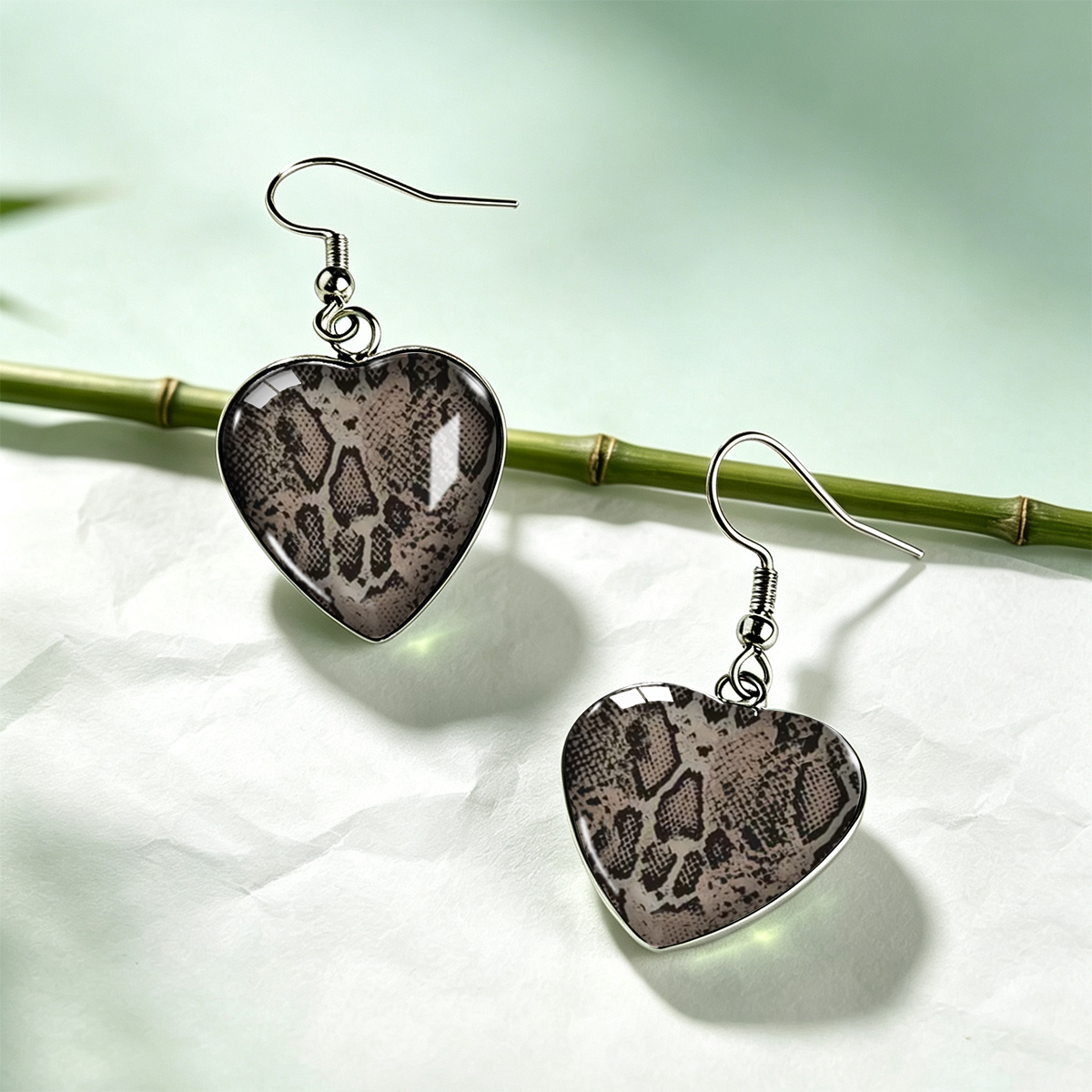 Women's Wild Python Print Heart-Shaped Earrings, Unique Style