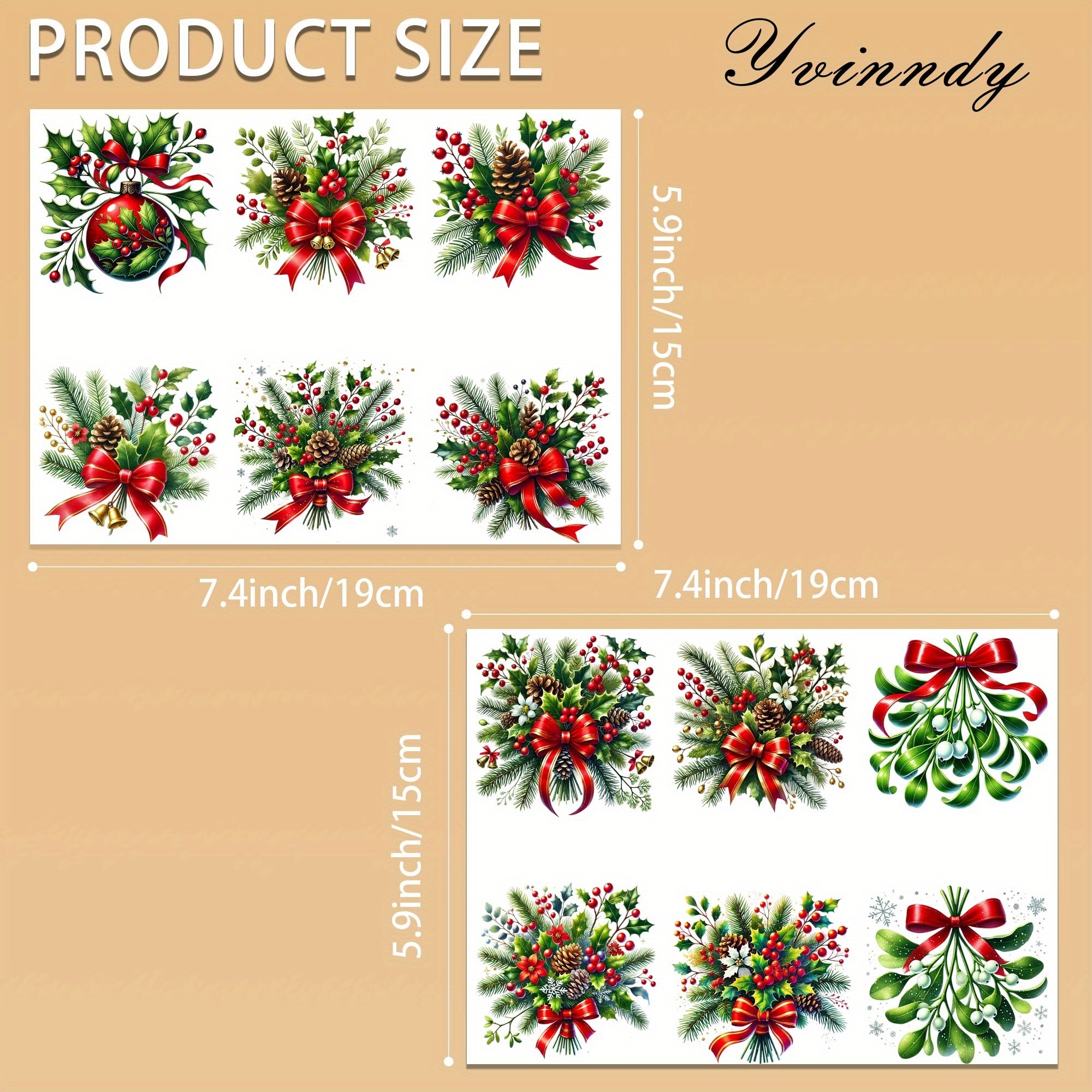 TEMU Set Of 12 Christmas Flower Uv Transfer Papers - Waterproof Vinyl Transfer Sheets Suitable For Cups, Bottles, And Laptops