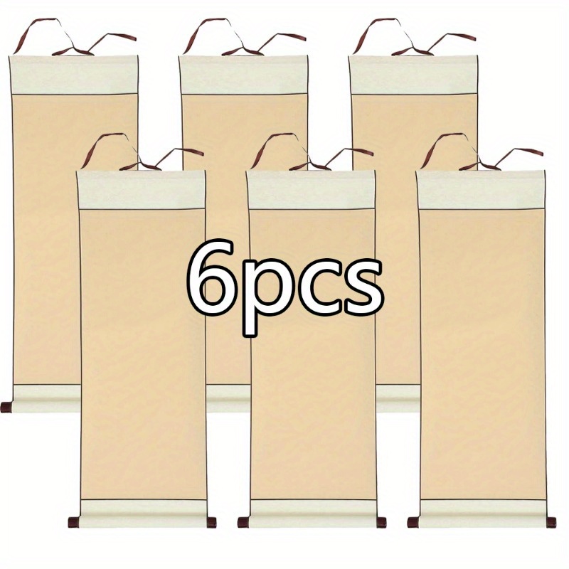 6pcs Beige Xuan Paper Scrolls with Elegant   - Traditional Chinese Calligraphy & Painting Scrolls, Minimalist Beige Hanging Rolls for Brush Writing, Canvas/Tapestry Hanging Decor, Asian Art Practice - Ideal for Beginners & Professionals