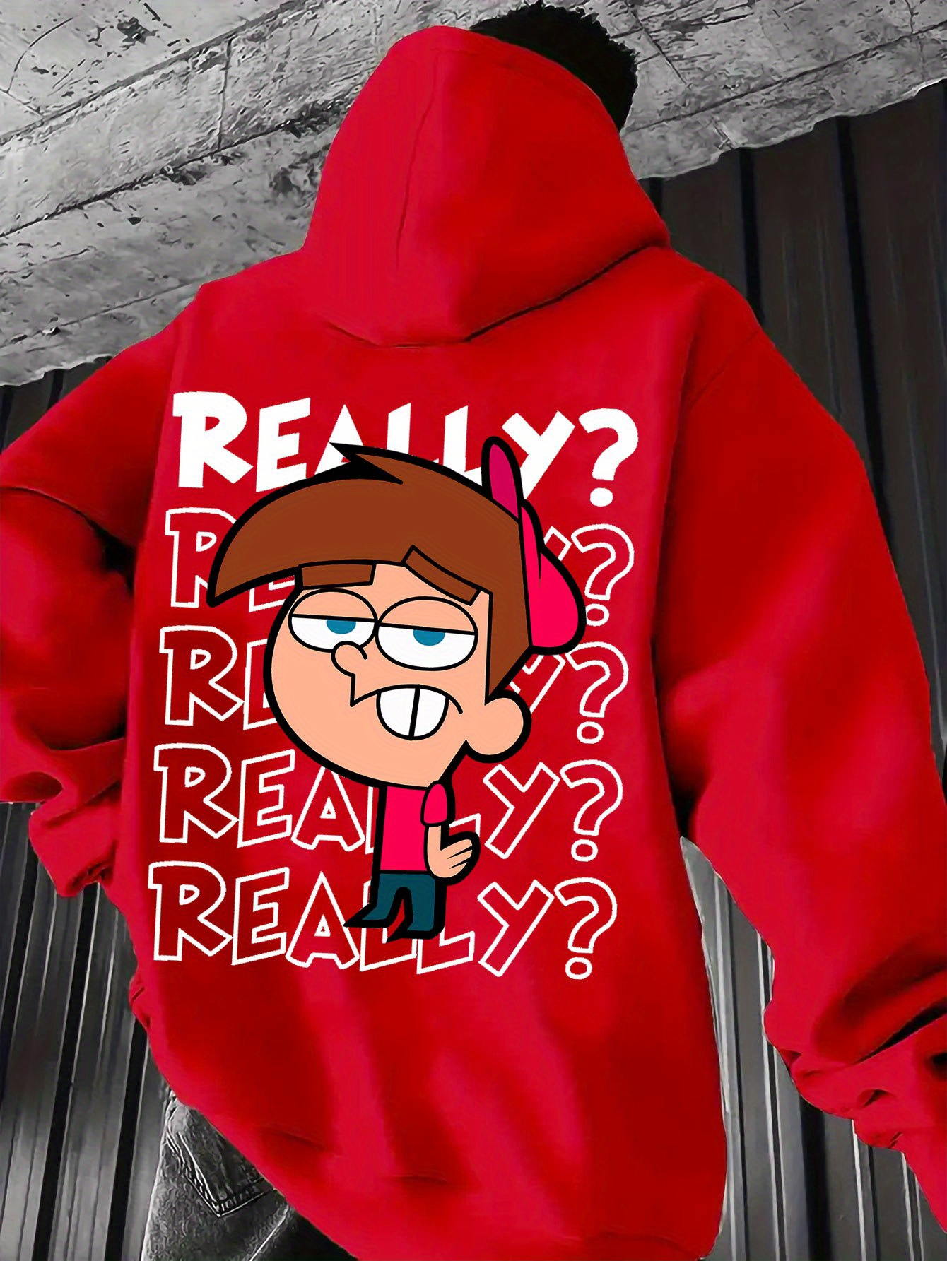 mens cartoon graphic hoodie really print red hat design cozy