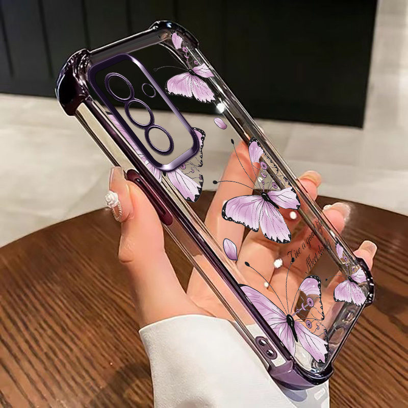 Etui za telefon - etui za telefon Samsung A37 s štirimi vogali proti padcem in dizajnom petih vijoličnih metuljev, idealno darilo