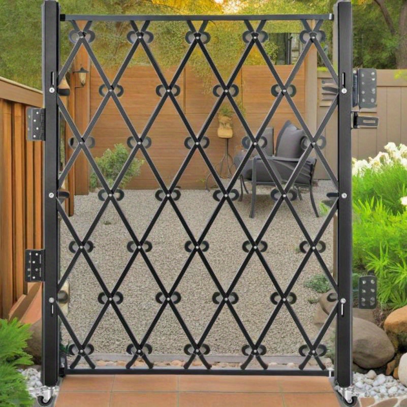 expandable 5 1ft x 5 9ft folding   with 360   lockable metal accordion door for   safety black iron construction   for indoor outdoor use