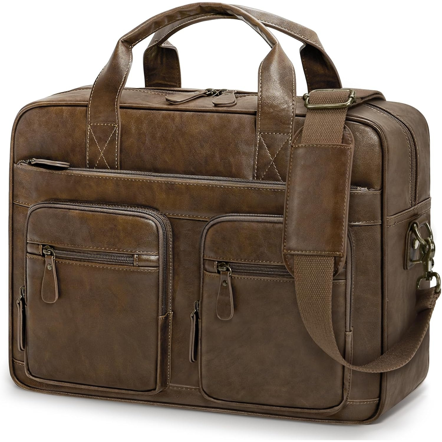 Image of Rainsmore Work Bag Men's Vintage Briefcase Laptop Bag 15.6 Inch Shoulder Bag Pu Leather Bag For Work Travel