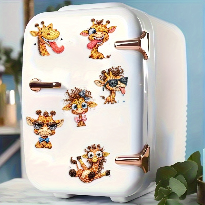 Image of 6pcs Diy Giraffe Diamond Painting Fridge Magnets Home Decoration Living Room Decoration Memo Notes Birthday Gift Suitable For Diamond Painting Beginners And Relaxation