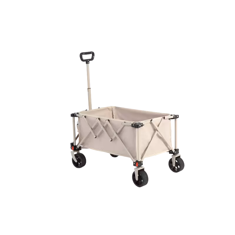 heavy duty folding wagon cart with all terrain wheels adjustable handle large capacity foldable utility wagon with sturdy frame beige for camping shopping beach garden manual operation 2