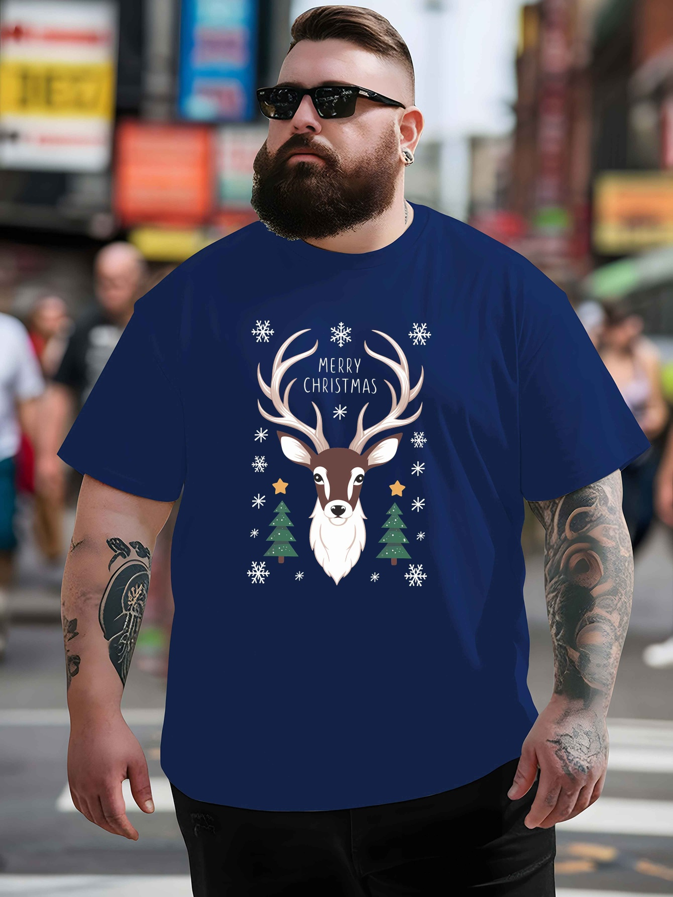 T-shirt Femme Noël Manches 3/4 - Imprimé Festif Col Rond - Décontracté, Polyester Doux - Pour Les Fêtes