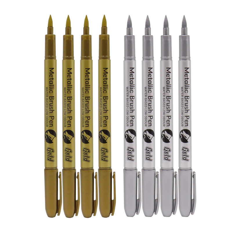 Image of 8pcs Golden Silvery Color Permanent Marker Pen Set, For Car Styling, Art, On Stone, Metal, Plastic, Paper Craft Scrapbooking Art Supplies